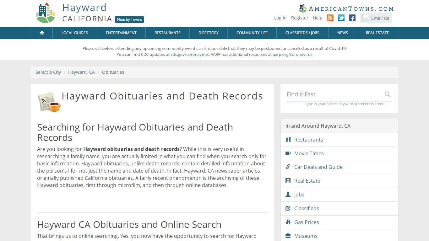 Obituaries Hayward CA - Hayward Death Records